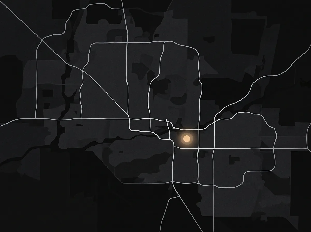 Stylized map of the Phoenix metro freeway network with a marker on the Tempe warehouse location
